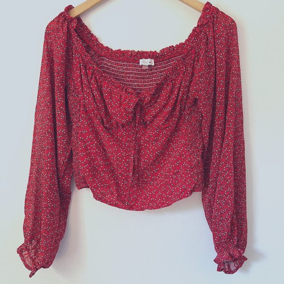 Blush J Red Floral Smocked Top Size L - Picture 1 of 4